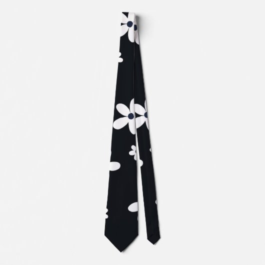 Summer Boho Black White Daisy Flowers Stropdas (Voorkant)
