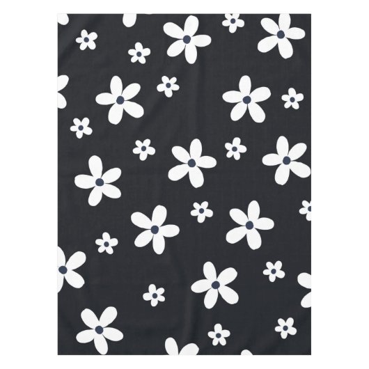 Summer Boho Black White Daisy Flowers Tafelkleed (Voorkant)