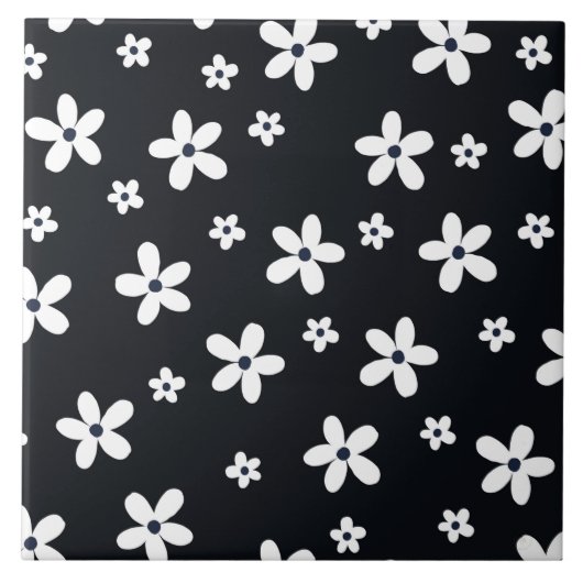 Summer Boho Black White Daisy Flowers Tegeltje (Voorkant)