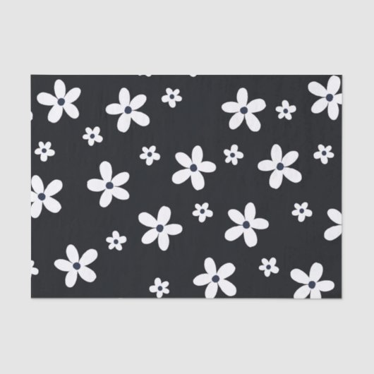 Summer Boho Black White Daisy Flowers Tissuepapier (Voorkant)