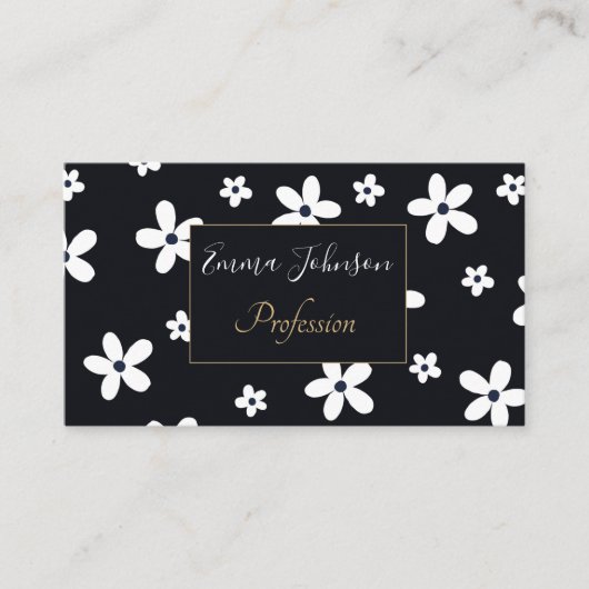 Summer Boho Black White Daisy Flowers Visitekaartje (Voorkant)