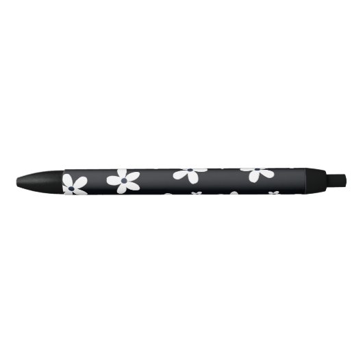 Summer Boho Black White Daisy Flowers Zwarte Inkt Pen (Voorkant)