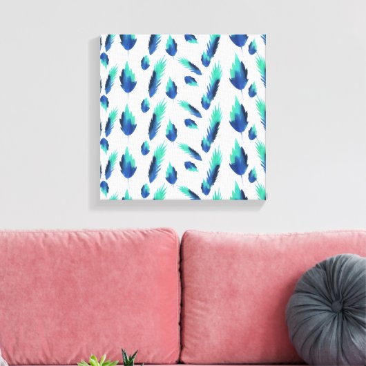 Summer Boho Blue Greenery Botanical Leaves Canvas Afdruk (Insitu (Woonkamer))