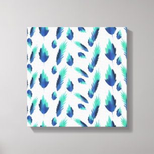 Summer Boho Blue Greenery Botanical Leaves Canvas Afdruk