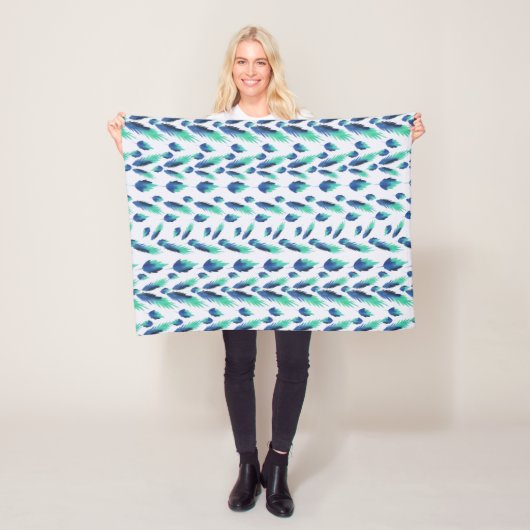 Summer Boho Blue Greenery Botanical Leaves Fleece Deken (In situ)