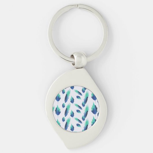 Summer Boho Blue Greenery Botanical Leaves Sleutelhanger (Voorkant)
