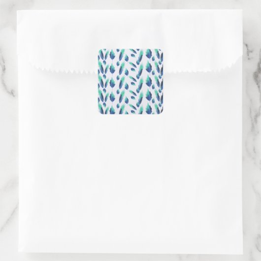 Summer Boho Blue Greenery Botanical Leaves Vierkante Sticker (Tas)
