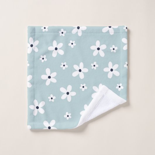 Summer Boho Blue White Daisy Flowers Bad Handdoek (Wasdoekje)