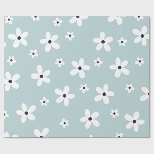 Summer Boho Blue White Daisy Flowers Cadeaupapier (Vlak)