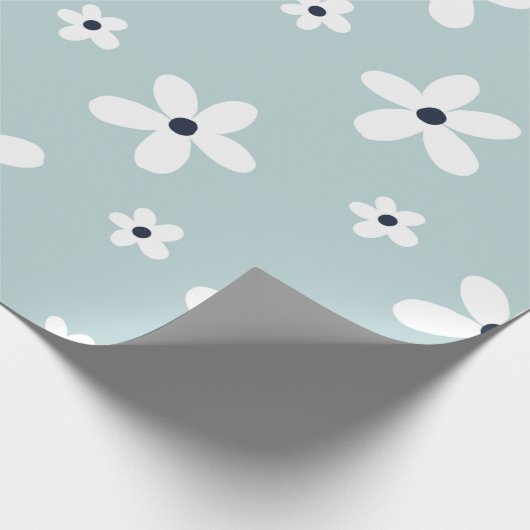 Summer Boho Blue White Daisy Flowers Cadeaupapier (Hoek)