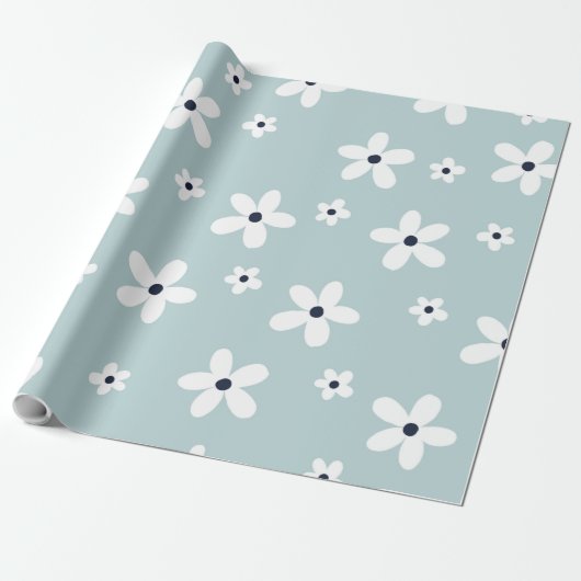 Summer Boho Blue White Daisy Flowers Cadeaupapier (Uitgerold)