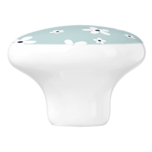 Summer Boho Blue White Daisy Flowers Keramische Knop (Zijkant)
