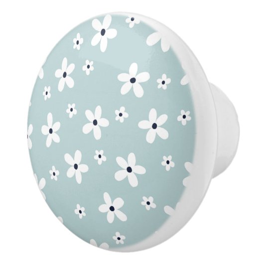 Summer Boho Blue White Daisy Flowers Keramische Knop (Rechts)