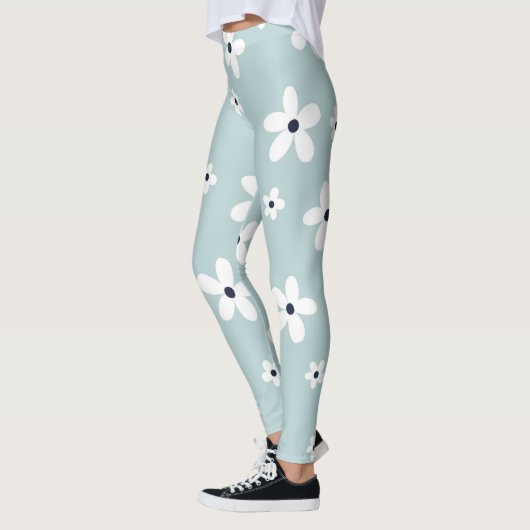 Summer Boho Blue White Daisy Flowers Leggings (Links)