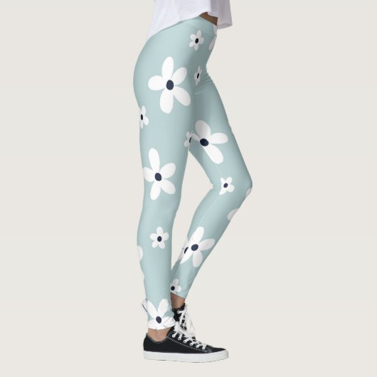 Summer Boho Blue White Daisy Flowers Leggings (Rechts)