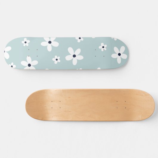 Summer Boho Blue White Daisy Flowers Persoonlijk Skateboard (Horizontaal)