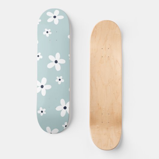 Summer Boho Blue White Daisy Flowers Persoonlijk Skateboard (Voorkant)