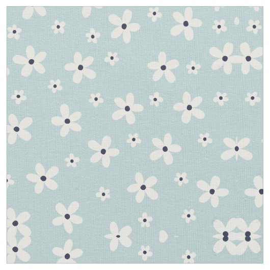 Summer Boho Blue White Daisy Flowers Stof (Close Up)