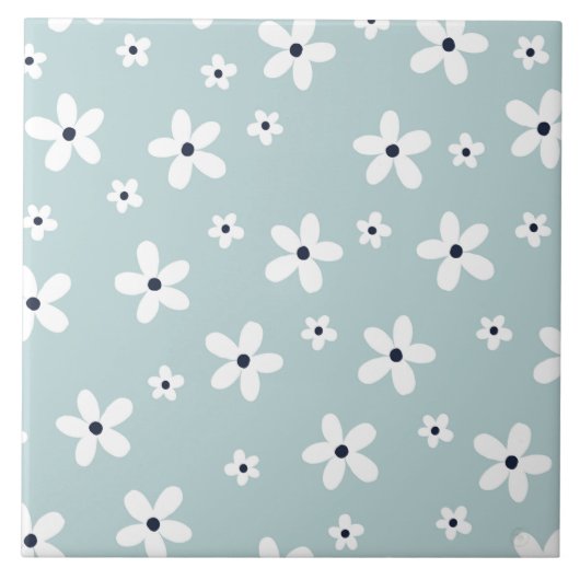 Summer Boho Blue White Daisy Flowers Tegeltje (Voorkant)
