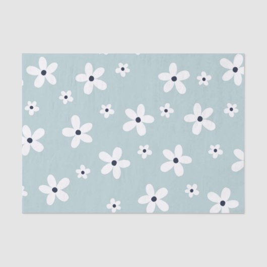 Summer Boho Blue White Daisy Flowers Tissuepapier (Voorkant)