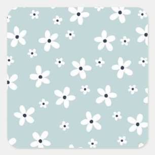 Summer Boho Blue White Daisy Flowers Vierkante Sticker
