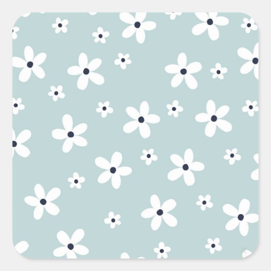 Summer Boho Blue White Daisy Flowers Vierkante Sticker (Voorkant)