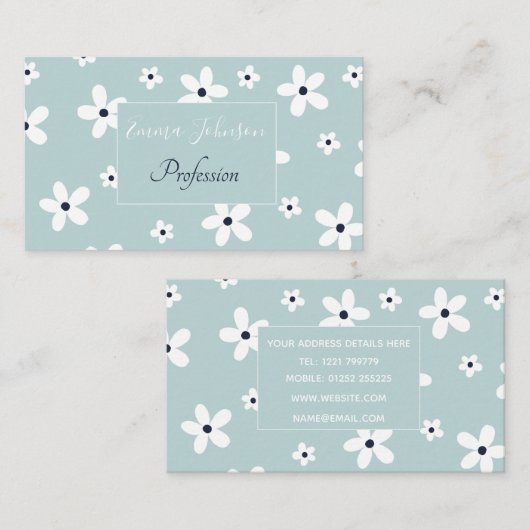 Summer Boho Blue White Daisy Flowers Visitekaartje (Voorkant / Achterkant)