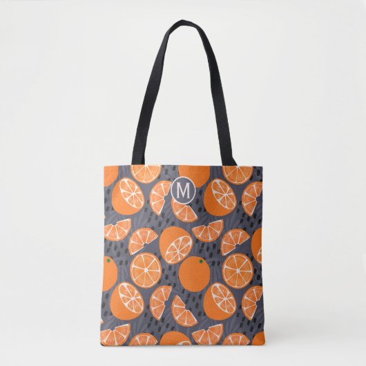 Summer Boho Sinaasappels op Blue Monogram Tote Bag (Voorkant)