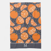 Summer Boho Sinaasappels op grijs monogram Theedoek (Verticaal)