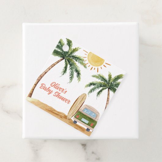 Summer Boho Surf Beach Van Baby shower Bedankjes Labels (In situ)