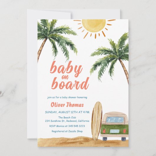 Summer Boho Surf Beach Van Baby shower Kaart (Voorkant)