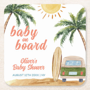 Summer Boho Surf Beach Van Baby shower Kartonnen Onderzetters
