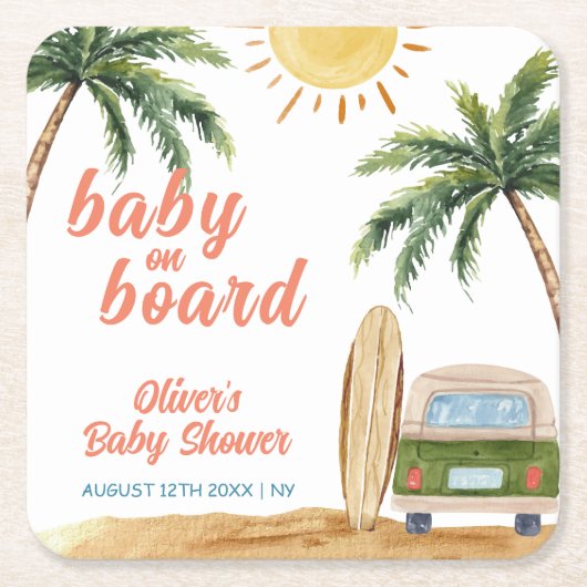 Summer Boho Surf Beach Van Baby shower Kartonnen Onderzetters (Voorkant)