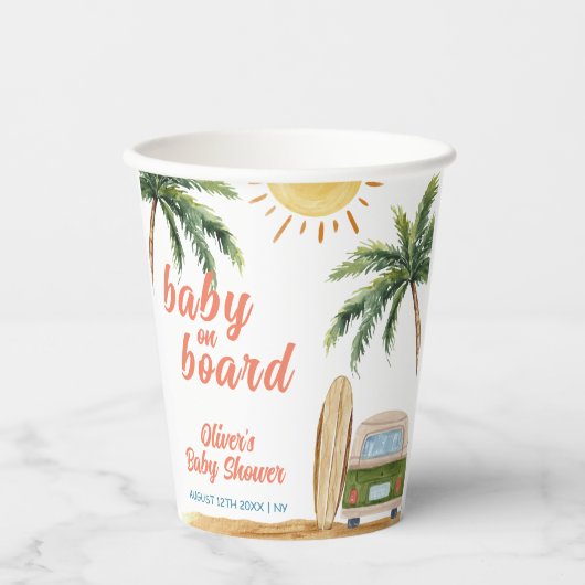 Summer Boho Surf Beach Van Baby shower Papieren Bekers (Voorkant)