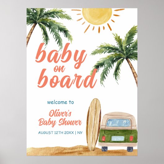 Summer Boho Surf Beach Van Baby shower Welkom Poster (Voorkant)