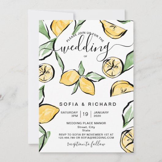 Summer Boho Waterverf Lemon Citrus Greenery Kaart (Voorkant)