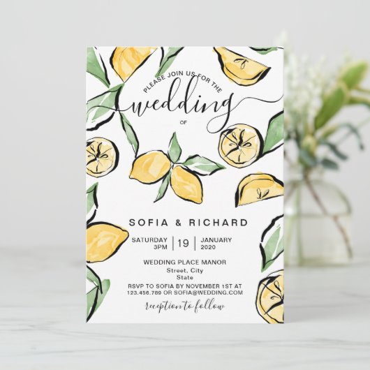 Summer Boho Waterverf Lemon Citrus Greenery Kaart (Staand voorkant)