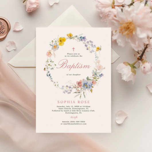 Summer Boho Wildbloemen Baptisme Invitation Kaart