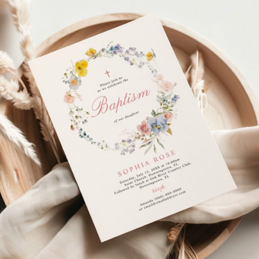 Summer Boho Wildbloemen Baptisme Invitation Kaart