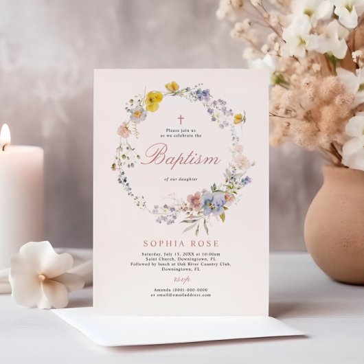 Summer Boho Wildbloemen Baptisme Invitation Kaart