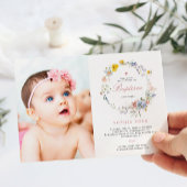 Summer Boho Wildflower Photo Baptism Invitation Kaart