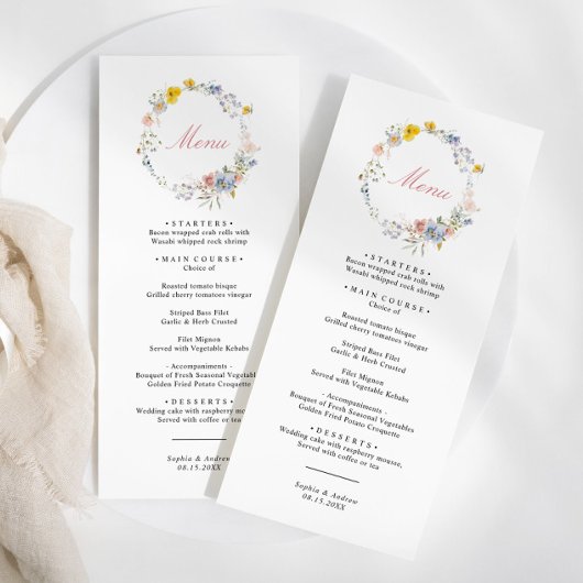 Summer Boho Wildflower Wedding Menu
