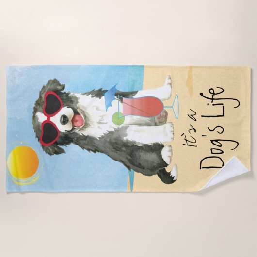 Summer Border Collie Beach Towel Strandlaken (Voorkant)