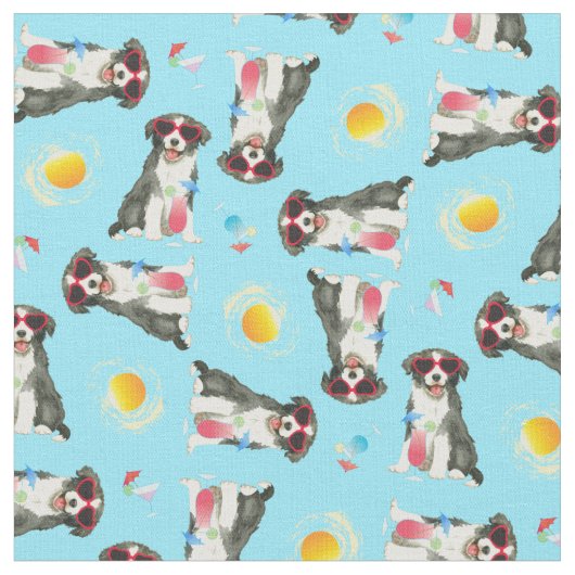 Summer Border Collie Fabric Stof (Close Up)