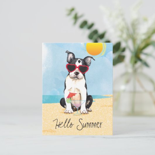 Summer Boston Terrier Briefkaart (Staand voorkant)