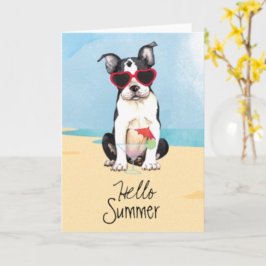 Summer Boston Terrier Kaart (Gele Bloem)