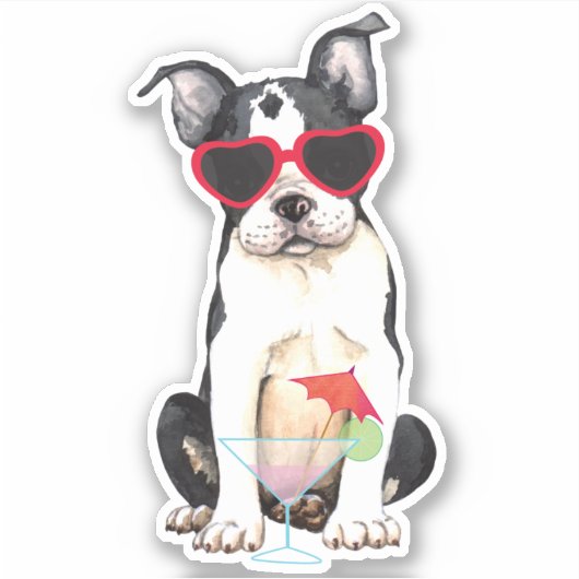 Summer Boston Terrier Vinyl Sticker (Voorkant)