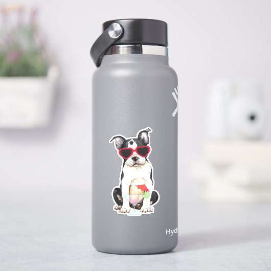 Summer Boston Terrier Vinyl Sticker (HydroFlask)