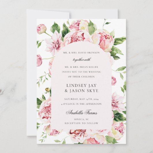 Summer Botanical Arch Greenery Pink Floral Wedding Kaart (Voorkant)