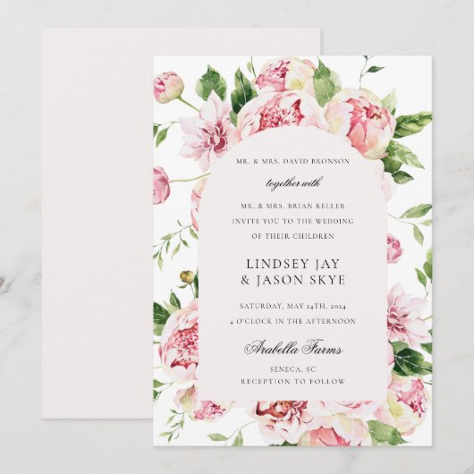 Summer Botanical Arch Greenery Pink Floral Wedding Kaart (Voorkant / Achterkant)